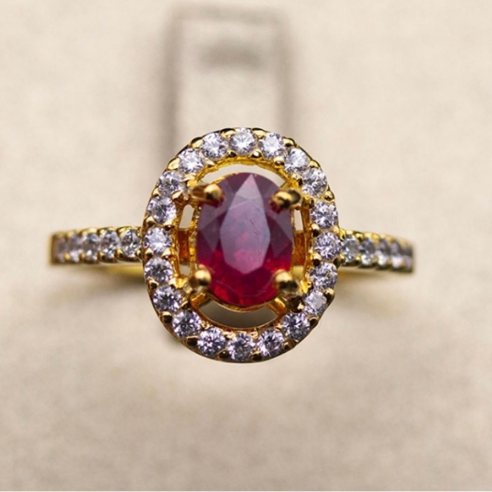 New Natural Ruby Halo Ring 18K Gold Plated over 925 Sterling Silver Size 7.5